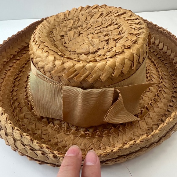 Vintage Amy New York Straw Boater Hat Abraham Straus Ribbon Accent - Picture 3 of 10